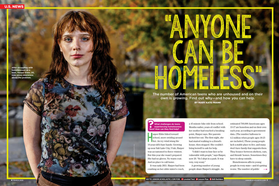 cover photo of harper for scholastic magazine. her highlighter looks exceptional. cheekbones from god.